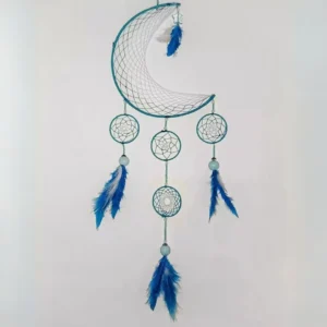 Atrapasueños Macramé Media Luna Azul y Blanco Tejido Hecho a Mano