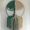 Atrapasueños Arbol de la Vida Verde y Beige Tejido Hecho a Mano Macramé