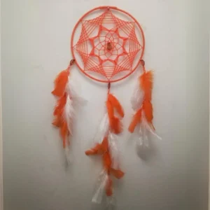 Atrapasueños Macramé Color Naranja y Blanco Tejido Hecho a Mano