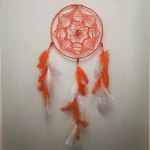 Atrapasueños Macramé Color Naranja y Blanco Tejido Hecho a Mano